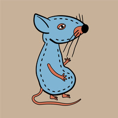 Vector illustration of cartoon mouse with a straight stitch contour