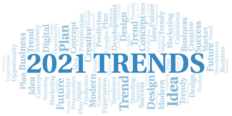 Fototapeta premium 2021 Trends word cloud. Wordcloud made with text only.