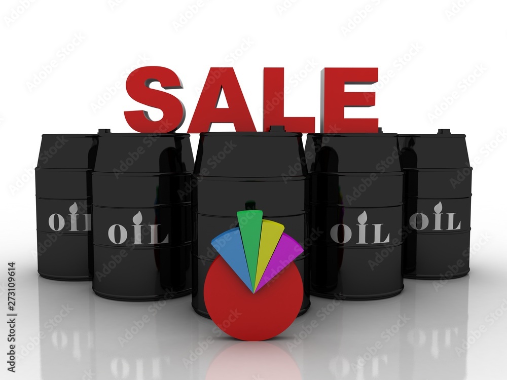Poster 3D rendering oil text with graph  
