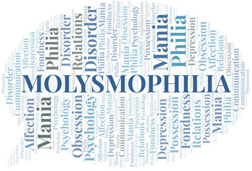 Obraz premium Molysmophilia word cloud. Type of Philia.