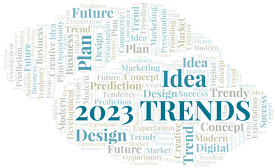 2023 Trends word cloud. Wordcloud made with text only.