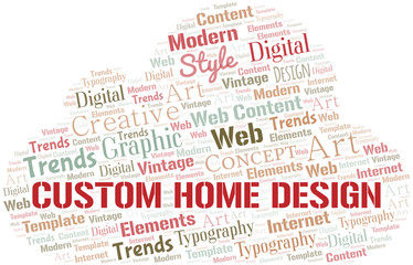 Obraz premium Custom Home Design word cloud. Wordcloud made with text only.