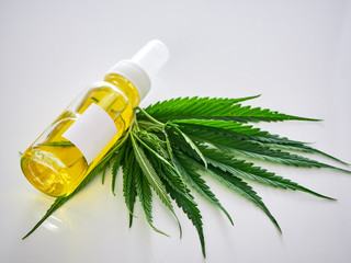 Cannabis with extract oil in a bottle