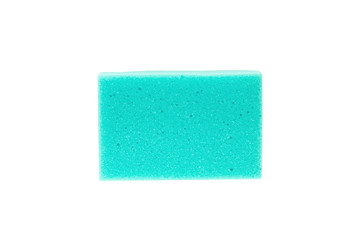 One soft rectangle foam rubber green color for washing isolated on white background. Top view