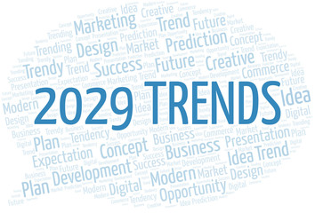 2029 Trends word cloud. Wordcloud made with text only.