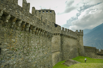 Fototapeta na wymiar Castle walls of Montebello castle, one of the three castles in Bellinzona