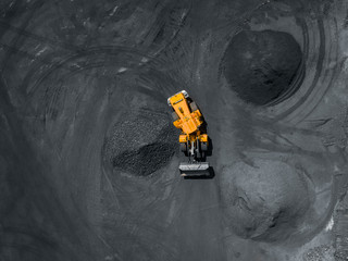 Open pit mine, extractive industry for coal, top view aerial drone