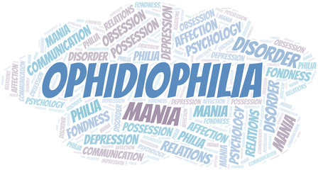 Ophidiophilia word cloud. Type of Philia.