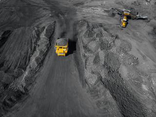 Open pit mine, extractive industry for coal, top view aerial drone