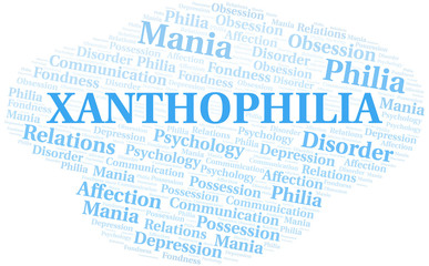 Xanthophilia word cloud. Type of Philia.