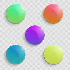 Colored glossy magnets, icons, buttons. Vector.