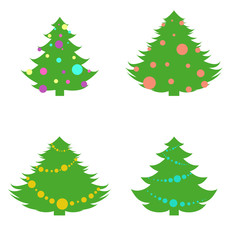Christmas trees with decorations for the holiday. Flat vector illustration isolated on white background.