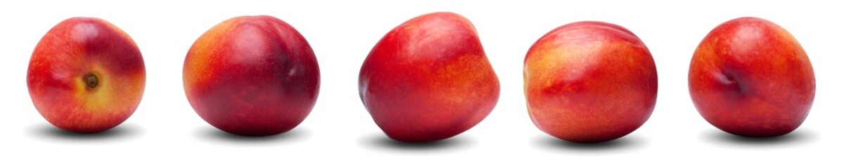 set of juicy, ripe plums isolated lie on a white background