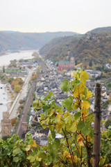 Fototapeta na wymiar View from hills to Oberwesel town in the Rhein valley, Germany