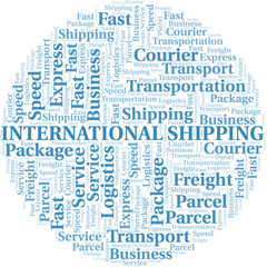 International Shipping word cloud. Wordcloud made with text only.