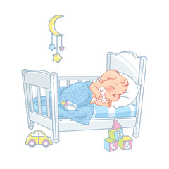 Cute little baby sleep in bed. Healthy sleep.