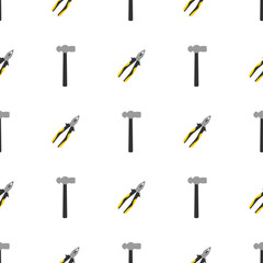 Seamless pattern with pliers and hammer icons. Repair symbols. Vector illustration for design, web, wrapping paper, fabric, wallpaper.
