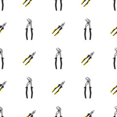 Seamless pattern with pliers and water cimping pliers icons. Repair symbols. Vector illustration for design, web, wrapping paper, fabric, wallpaper.