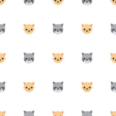 Seamless pattern with cute cat and raccoon. Vector illustration for design, web, wrapping paper, fabric, wallpaper.