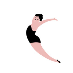 Happy plus size dancing girl. Body positive concept illustration.