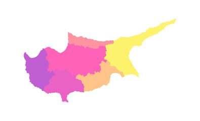 Vector isolated illustration of simplified administrative map of Cyprus. Borders of the districts (regions). Multi colored silhouettes