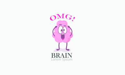 brain cartoon character holding his head shouting about my god. Vector illustrations