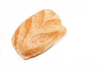 Freshly baked  bread isolated on white background, top view. Wheat bread. Whole grain bread.