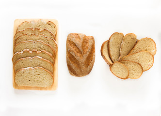 Composition of fresh bread. Bread for the background. Bread for breakfast. Bakery bread. Still life captured from above. Flat lay. Food concept. 