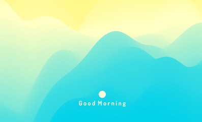 Landscape with mountains and sun. Sunrise. Mountainous terrain. Abstract background. Vector illustration.