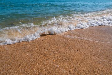 Empty summer beach with golden sand and azure water