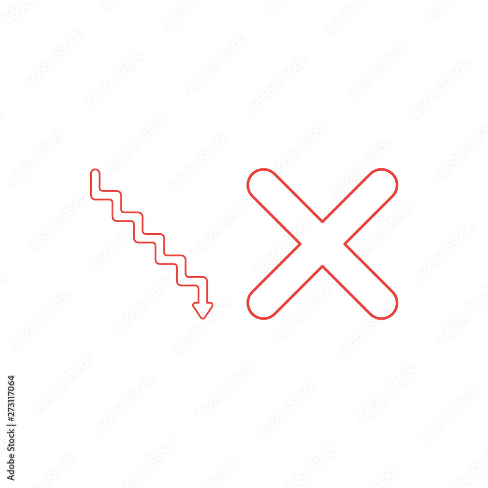 Aufkleber vector icon concept of stairs with arrow pointing down and x mark.