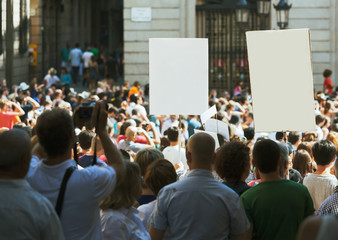 Protesting demonstration holding signs in Barcelona