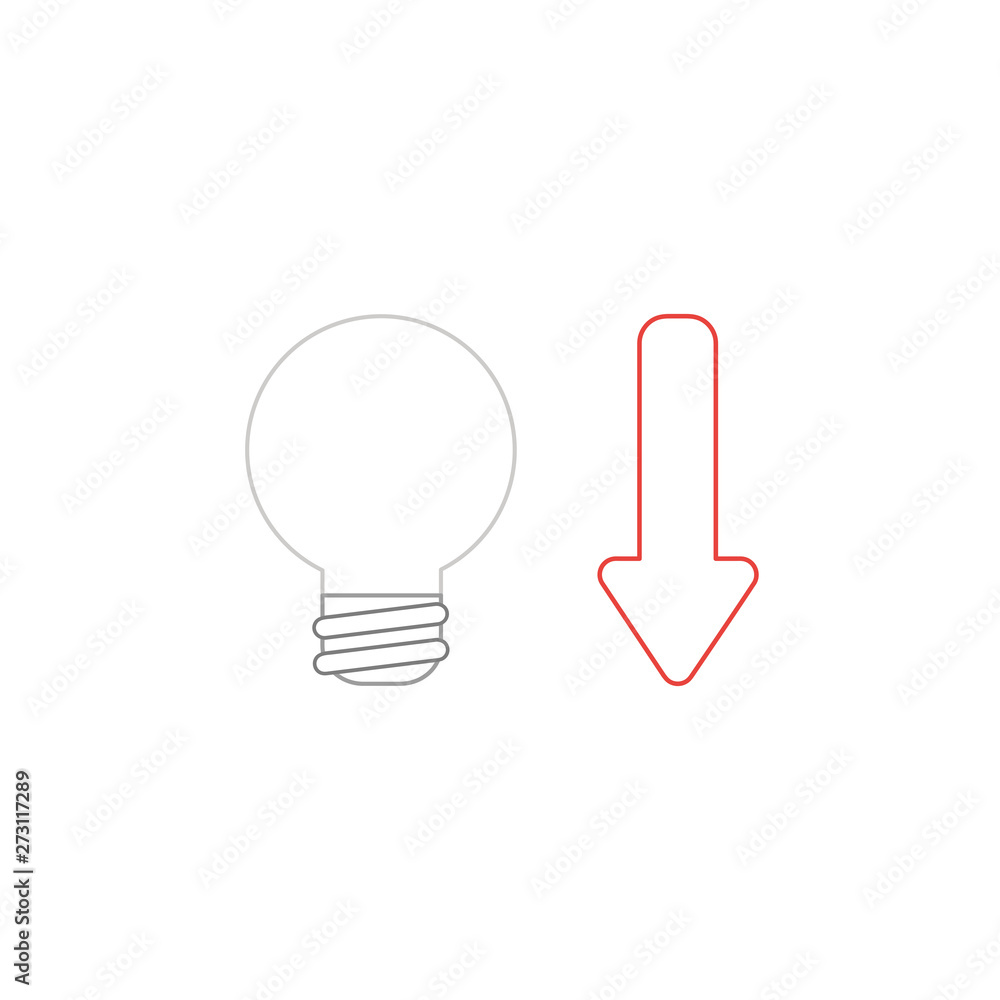 Poster vector icon concept of light bulb with arrow moving down.