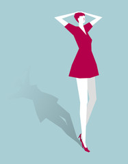 Vector drawn businesswoman. Isolated on blue background.