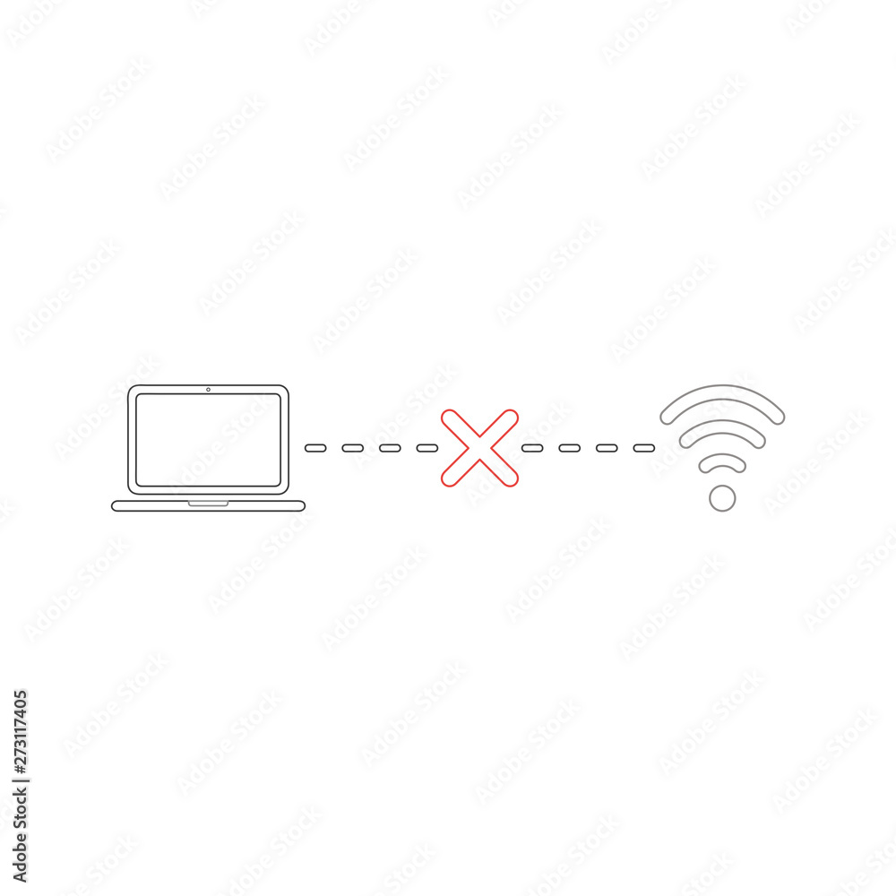 Aufkleber vector icon concept of laptop connection failure with x mark to wifi wireless network.