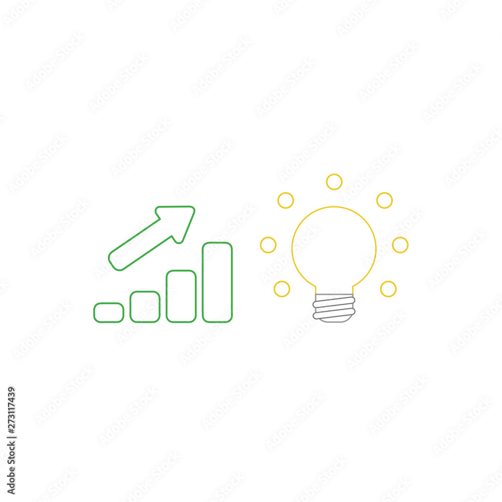 Aufkleber vector icon concept of sales bar chart with arrow pointing up and glowing light bulb symbolizes good