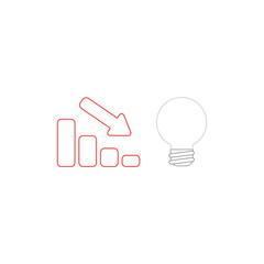 Vector icon concept of sales bar chart with arrow pointing down and light bulb symbolizes bad idea.