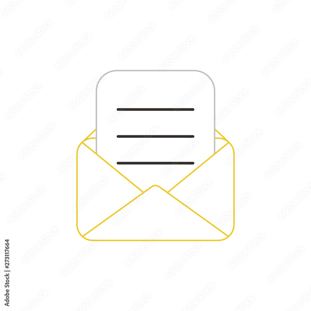 Poster vector icon of opened mail envelope with written paper.