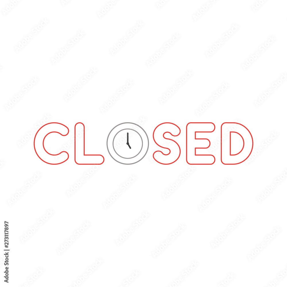 Poster vector icon concept of closed text with clock time shows 5 o'clock.