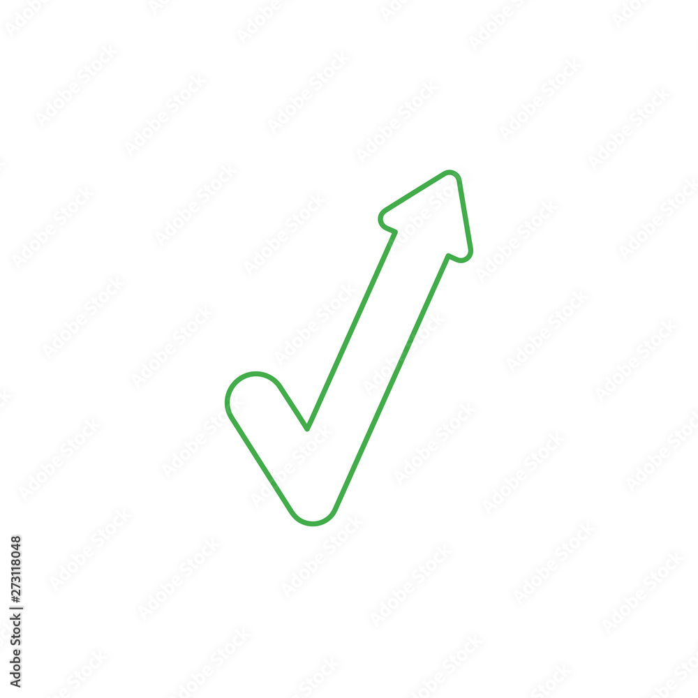 Poster vector icon concept of check mark with arrow pointing up.