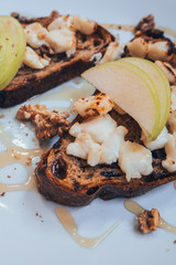 Breakfast bread with apple, walnuts, honey and feta