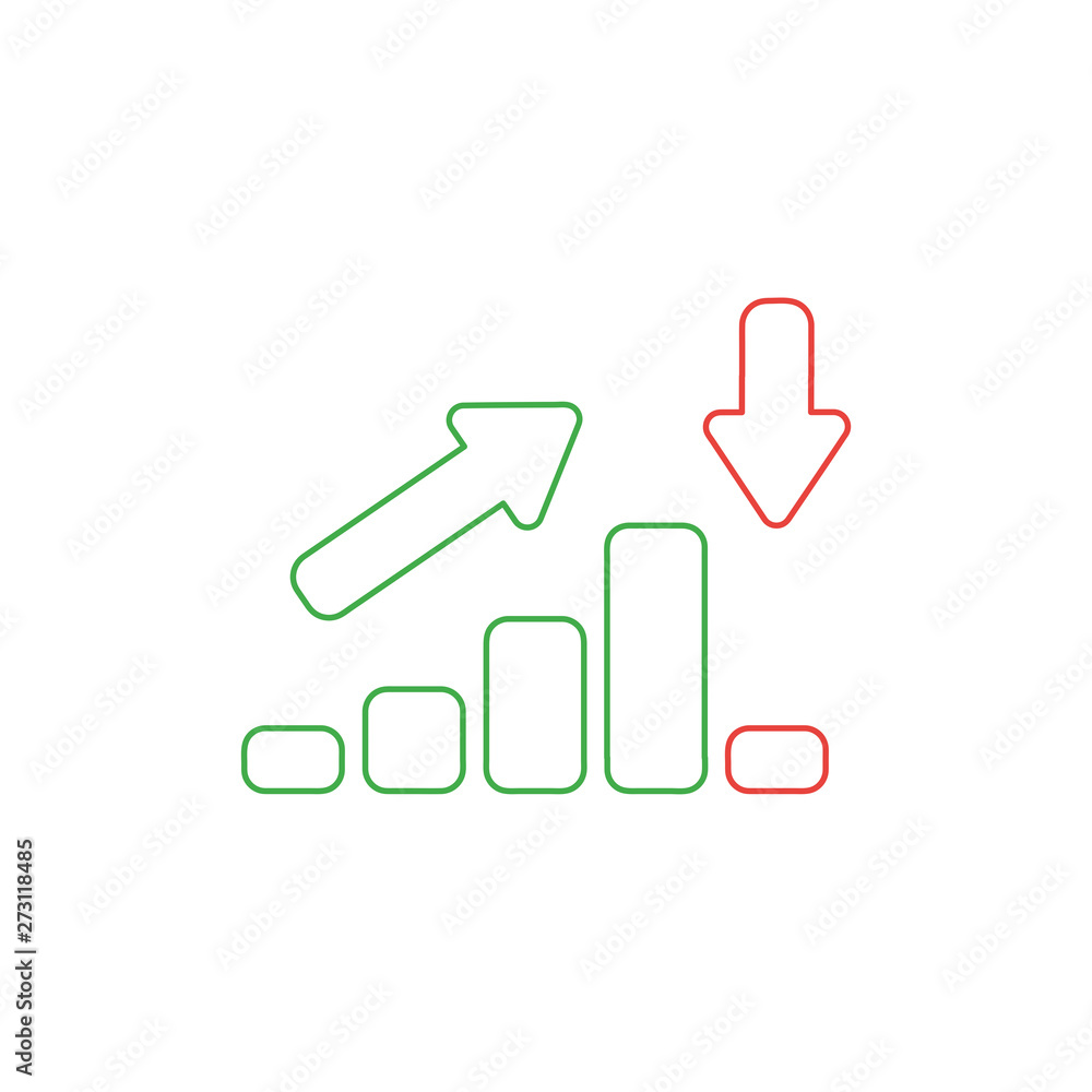 Poster vector icon concept of sales bar chart moving up and moving down with arrows pointing up and down.
