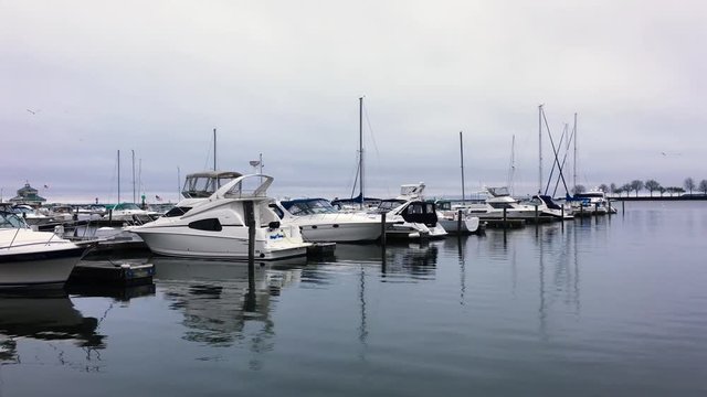 Closeup View of Boats Docked At McKinley Marina Lakefront Milwaukee