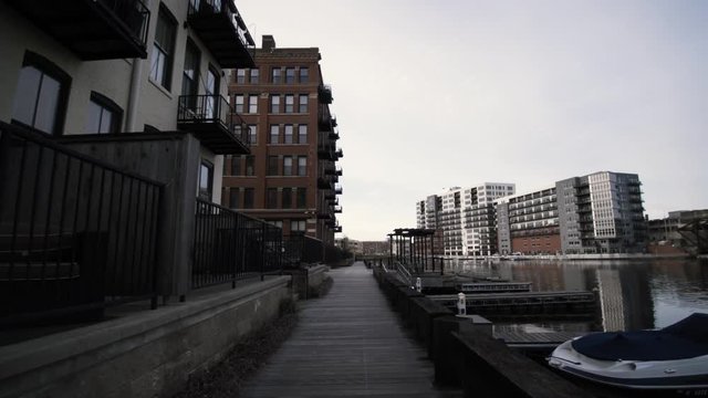 Scenic View Walking Downtown Milwaukee Along Milwaukee River