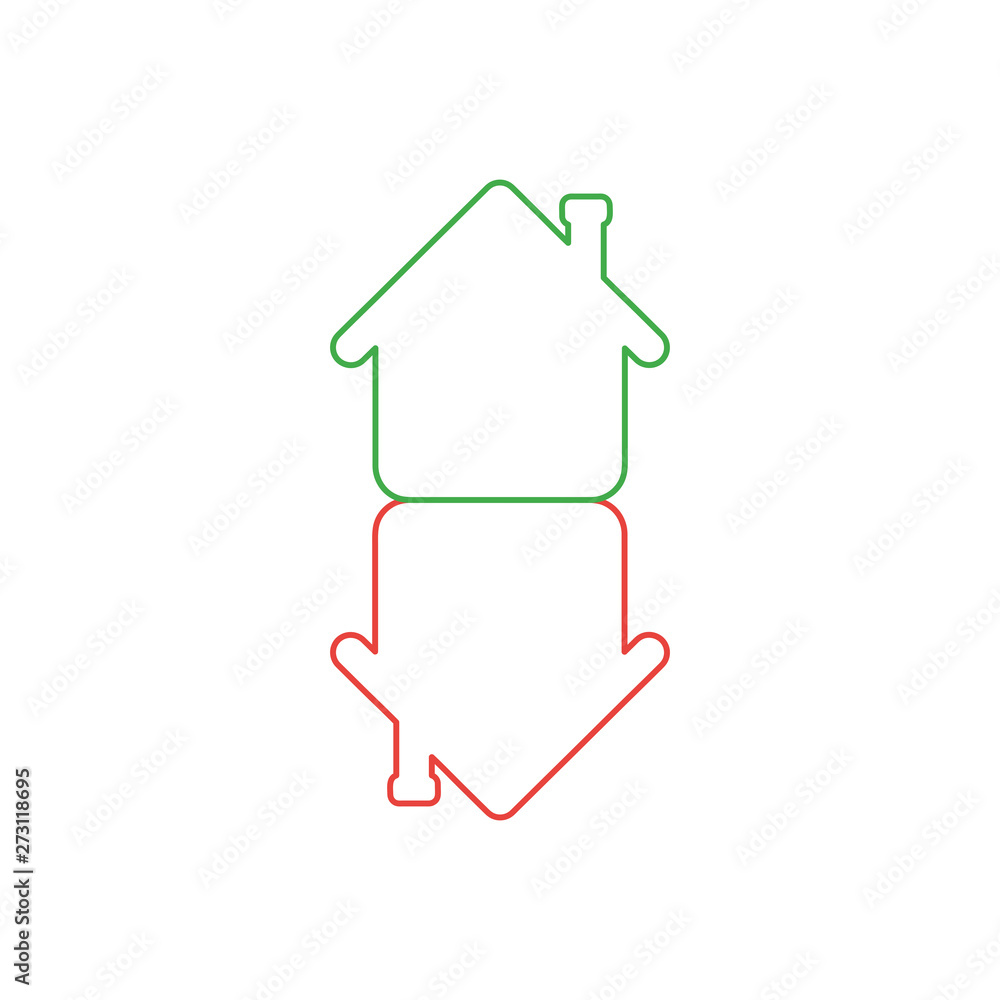 Poster vector icon concept of two houses in an arrow shape moving up and down.