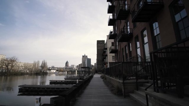 Walking Along the Milwaukee River Boat Docks Downtown Milwaukee