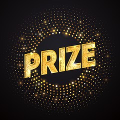 Prize vector golden word design element. Isolated winning logo on dark background