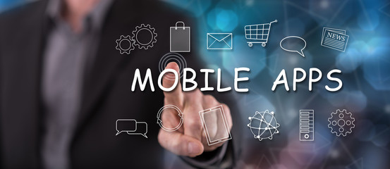 Man touching a mobile apps concept