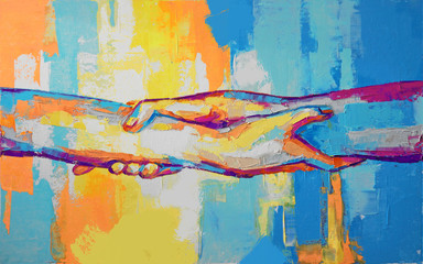 “Hands” - oil painting. Conceptual abstract hand painting. The picture depicts a metaphor for...