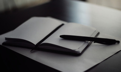 Fototapeta premium Notepad with a black pen on top.